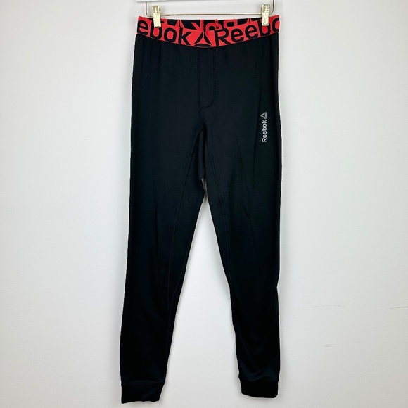 Reebok Mens Tights Black Red Medium Logo Elastic Waistband Ankle Gym Training. - Picture 1 of 8